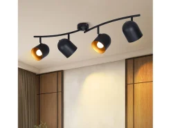 NETTLIFE Lámpara de techo E14, foco industrial de techo negro dorado, orientable y giratorio 350°