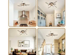 NETTLIFE, lámpara de techo LED de 24W, madera, 3000K, luz blanca cálida, diseño moderno, metal negro.