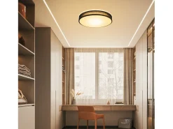 NETTLIFE Lámpara de Techo LED 3000K, 12W, 30CM Lámpara Redonda Negra Moderna para Blanca cálida con Pantalla de Tela Luz de Techo para Dormitorio