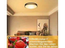 NETTLIFE Lámpara de Techo LED 3000K, 12W, 30CM Lámpara Redonda Negra Moderna para Blanca cálida con Pantalla de Tela Luz de Techo para Dormitorio