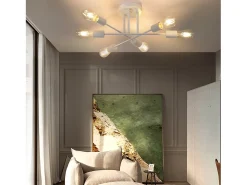 NETTLIFE Lámpara de techo E27, lámpara retro con 6 bombillas, abanico blanco, estilo industrial y rústico, iluminación para la sala de estar, máximo 25 vatios.