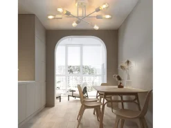 NETTLIFE Lámpara de techo E27, lámpara retro con 6 bombillas, abanico blanco, estilo industrial y rústico, iluminación para la sala de estar, máximo 25 vatios.