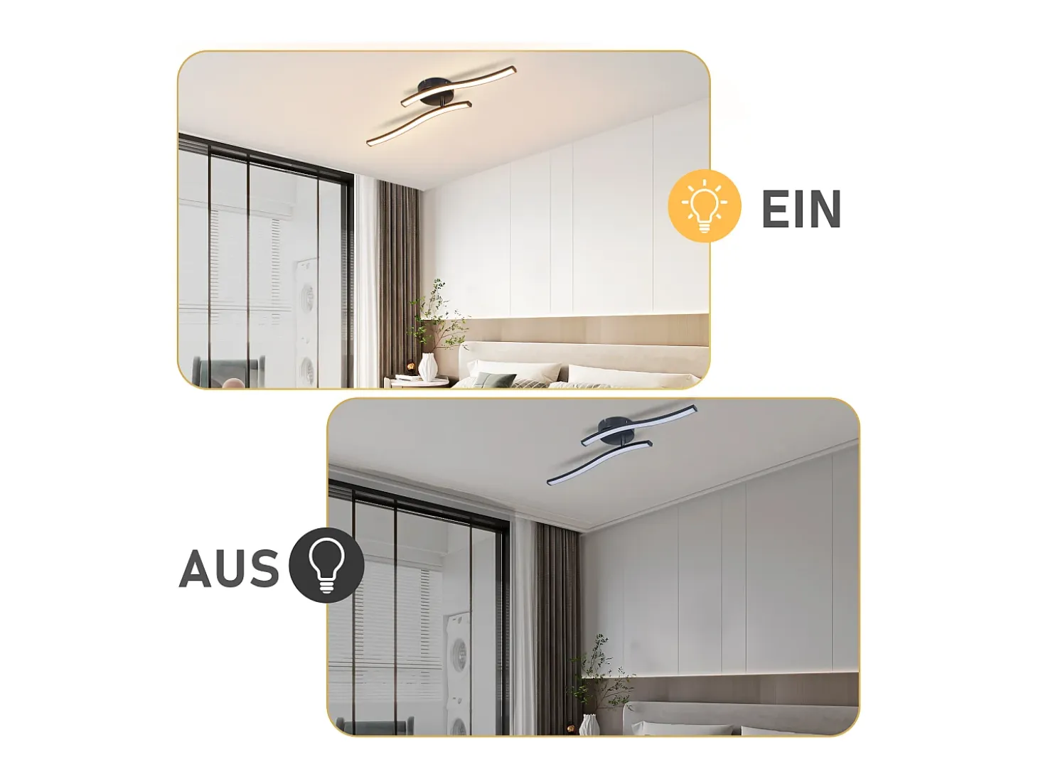 NETTLIFE Lámpara de techo LED para salón, dormitorio, moderna, negra, 12 W, 3000 K, blanco cálido, interior