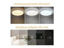 NETTLIFE Lámpara de Techo LED Moderna Lámpara Redonda de de 44 W 40 cm Regulable con Control Remoto Iluminación de Dormitorio con Cielo Estrellado