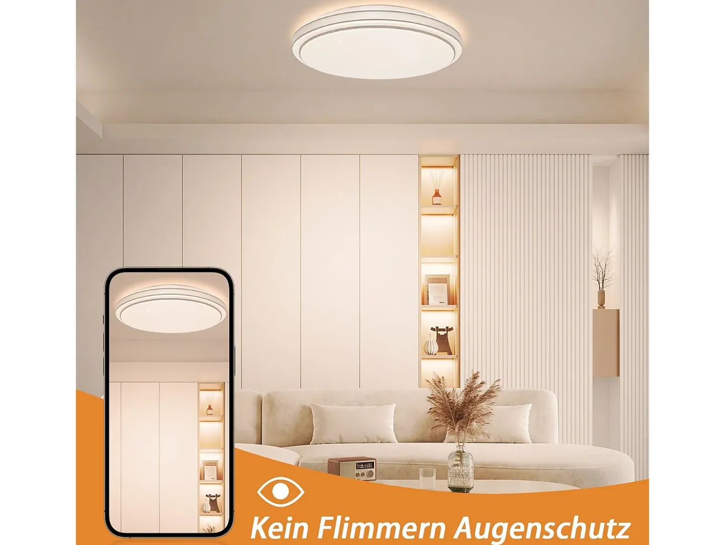 NETTLIFE Lámpara de techo LED redonda moderna, lámpara de dormitorio regulable de 23W con control remoto, lámpara de cielo estrellado de 27cm