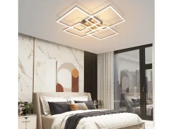 NETTLIFE Lámpara de techo LED para dormitorio, color plateado, regulable, 64 cm, 36 W, geométrica, para sala de estar, con control remoto