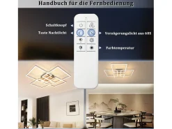 NETTLIFE Lámpara de techo LED para dormitorio, color plateado, regulable, 64 cm, 36 W, geométrica, para sala de estar, con control remoto