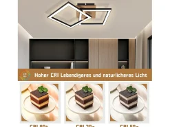 NETTLIFE Lámpara de techo LED negra de madera, 3000K, luz blanca cálida, diseño moderno, 24W