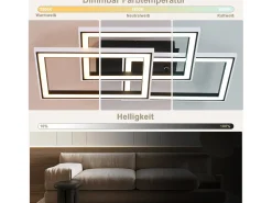 NETTLIFE Lámpara de Techo LED Sala de Estar 45W Lámpara de Sala de Estar Negra Moderna Regulable con Control Remoto Cambio de Color Geométrico para