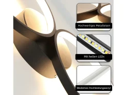 NETTLIFE Lámpara de techo LED regulable de 100 cm y 4 anillos, moderna, 56 W, color negro, con mando a distancia