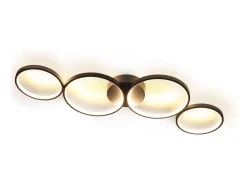 NETTLIFE Lámpara de techo LED regulable de 100 cm y 4 anillos, moderna, 56 W, color negro, con mando a distancia