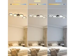 NETTLIFE Lámpara de techo LED regulable de 100 cm y 4 anillos, moderna, 56 W, color negro, con mando a distancia