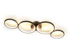 NETTLIFE Lámpara de techo LED regulable de 100 cm y 4 anillos, moderna, 56 W, color negro, con mando a distancia