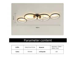 NETTLIFE Lámpara de techo LED regulable de 100 cm y 4 anillos, moderna, 56 W, color negro, con mando a distancia