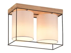 NETTLIFE Lámpara de techo dormitorio vintage plafón 2 bombillas E14 madera con estilo industrial retro