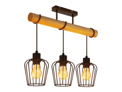 NETTLIFE Lámpara de techo vintage de madera para sala de estar: Lámpara de metal de diseño industrial negro para sala de estar E27, bombilla no incluida