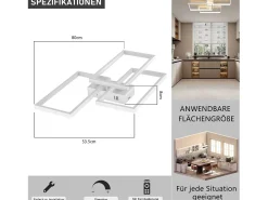 NETTLIFE Lámpara de Techo LED de Metal Blanco 72W 80cm Lámpara de Salón Moderna Regulable con Diseño Rectangular para Dormitorios, Dormitorios