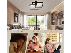 NETTLIFE Lámpara de Techo LED 45W Metal 60CM Salón Regulable con Mando a Distancia Negro Diseño Moderno para Dormitorio Comedor Estudio Cocina
