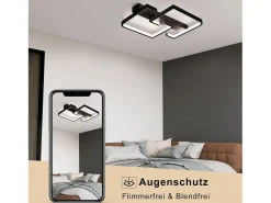 NETTLIFE Lámpara de Techo LED 45W Metal 60CM Salón Regulable con Mando a Distancia Negro Diseño Moderno para Dormitorio Comedor Estudio Cocina