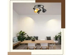 NETTLIFE Lámpara de Techo de 3 Puntos Salón Cocina Negra E14 Vintage Giratoria 330° Metal Industrial para Dormitorio Pasillo