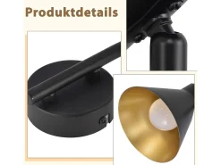 NETTLIFE Lámpara de Techo de 3 Puntos Salón Cocina Negra E14 Vintage Giratoria 330° Metal Industrial para Dormitorio Pasillo
