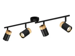 NETTLIFE Lámpara de techo 4 focos de madera GU10 negro orientable 330° para salón dormitorio cocina habitación infantil sin bombilla