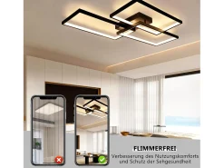 NETTLIFE Lámpara de Techo LED Metal Negro 72W 80CM Lámpara de Salón Moderna Regulable con Control Remoto Diseño Rectangular para Cocinas