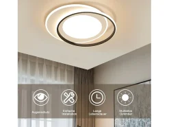 NETTLIFE Lámpara de Techo LED Negro Blanco Redondo 66W Moderno 48,5 cm Regulable con Control Remoto Lámpara de Salón para Dormitorio Cocina Pasillo