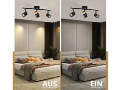 NETTLIFE Lámpara de techo con 3 focos de madera GU10 negros, orientable 330° para salón, dormitorio, cocina, habitación infantil sin bombilla