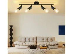 NETTLIFE Lámpara de Techo Foco de Techo Negro E27 Lámpara de Industrial Giratoria de Vintage de 350 ° para Sala de Estar Dormitorio (Sin Bombilla)