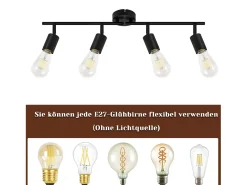 NETTLIFE Lámpara de Techo Foco de Techo Negro E27 Lámpara de Industrial Giratoria de Vintage de 350 ° para Sala de Estar Dormitorio (Sin Bombilla)