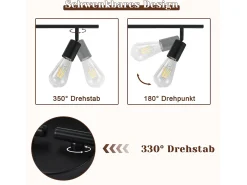 NETTLIFE Lámpara de Techo Foco de Techo Negro E27 Lámpara de Industrial Giratoria de Vintage de 350 ° para Sala de Estar Dormitorio (Sin Bombilla)
