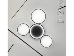 NETTLIFE Lámpara de Techo LED Negra Regulable con Mando a Distancia Diseño Moderno 4 Anillos 52W Interior Aluminio Comedor Dormitorio Infantil