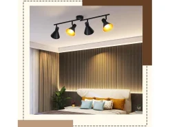 NETTLIFE Lámpara de Techo de 4 Puntos Salón Negro Vintage 71CM E14 Metal Giratorio 330° Industrial para Dormitorio Cocina Pasillo