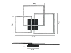 NETTLIFE Lámpara de Techo LED Negra Lámpara de 75 CM Lámpara de Interior de Diseño de Cristal Moderno Regulable con Control Remoto para Dormitorio