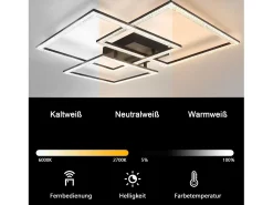 NETTLIFE Lámpara de Techo LED Negra Lámpara de 75 CM Lámpara de Interior de Diseño de Cristal Moderno Regulable con Control Remoto para Dormitorio