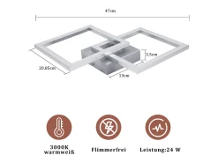 NETTLIFE Lámpara de techo LED cuadrada plateada moderna para dormitorio, 24 W, metal, 3000 K, blanco cálido para pasillo