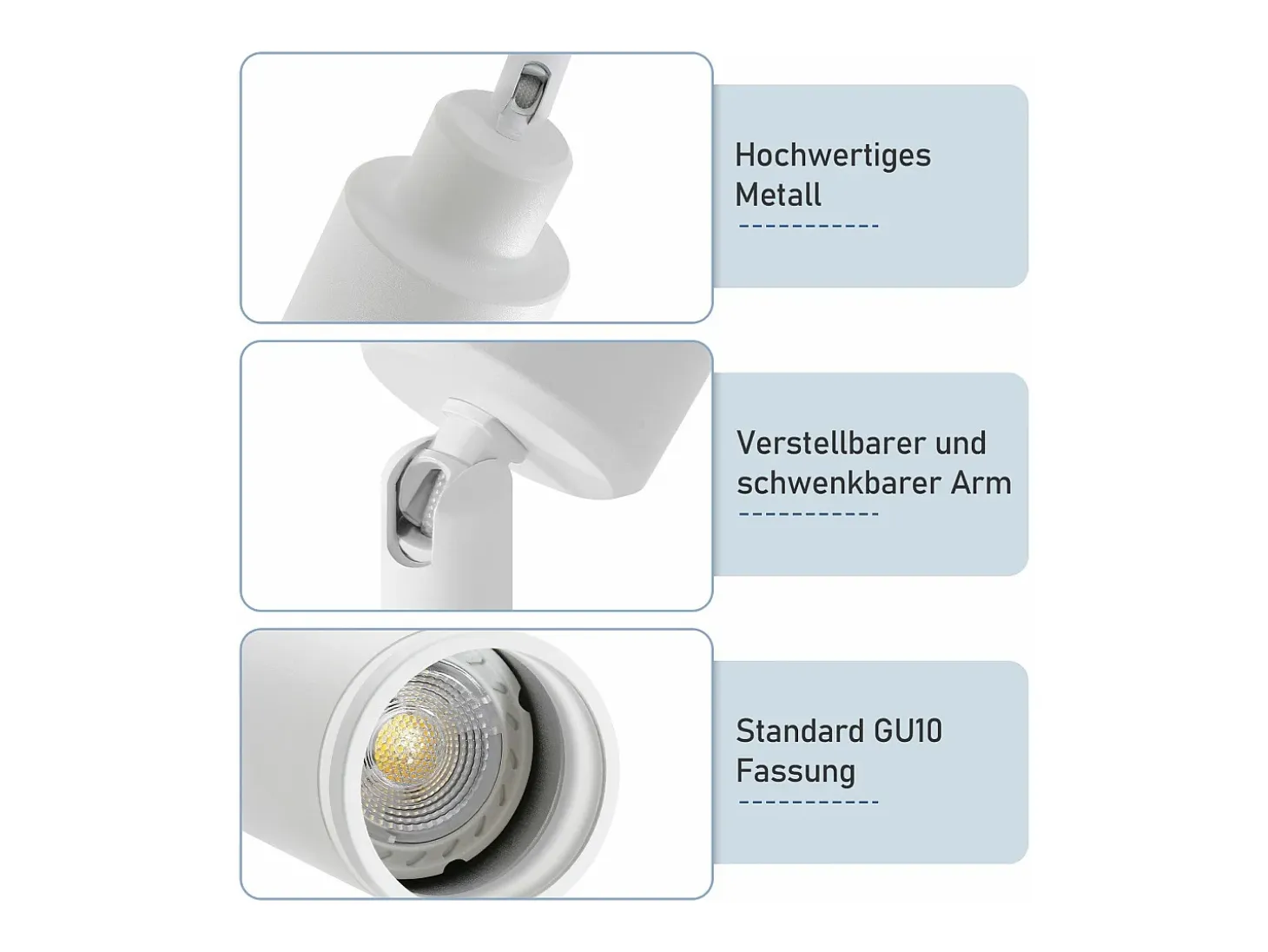NETTLIFE Lámpara de techo moderna blanca con 3 focos de metal ajustables GU10, sin bombilla