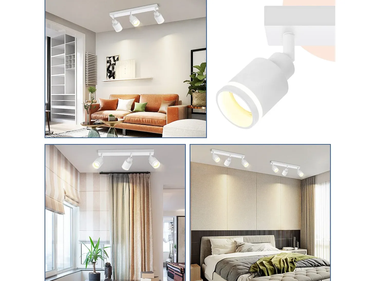 NETTLIFE Lámpara de techo moderna blanca con 3 focos de metal ajustables GU10, sin bombilla