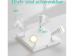 NETTLIFE Lámpara de techo LED 4 focos cuadrados de techo blanco foco de pared ajustable GU10 interior metal