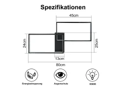 NETTLIFE Lámpara de Techo LED Negra 80 cm Moderna Regulable con Mando a Distancia 48W Rectángulo Diseño de Metal para Dormitorio Habitación Infantil