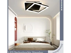 NETTLIFE Lámpara de Techo LED Dormitorio Negro Regulable 42W Moderno con Mando a Distancia Acrílico Cuadrado para Salón Cocina Comedor