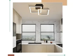 NETTLIFE Lámpara de Techo LED 24W Negro Diseño Moderno Cuadrado Blanco Cálido para Salón Dormitorio Cocina Pasillo