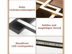 NETTLIFE Lámpara de Techo LED 24W Negro Diseño Moderno Cuadrado Blanco Cálido para Salón Dormitorio Cocina Pasillo