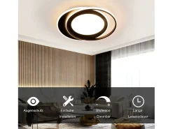 NETTLIFE Lámpara de Techo LED Redonda 66W Moderna 48,5cm Dormitorio Negro Regulable con Control Remoto Sala de Estar para Cocina Pasillo Oficina
