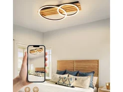 NETTLIFE Lámpara de techo LED regulable: 55 cm, moderna lámpara de techo de 2 anillos, 36 W, diseño con control remoto, para dormitorio,