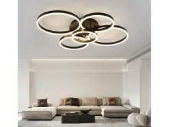 NETTLIFE Lámpara de techo LED para salón regulable, 78 W, 3000-6500 K, 5 anillos de acrílico moderno dorado con mando a distancia