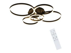 NETTLIFE Lámpara de techo LED para salón regulable, 78 W, 3000-6500 K, 5 anillos de acrílico moderno dorado con mando a distancia