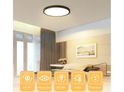 NETTLIFE Lámpara de techo LED plana negra de 18 cm y 15 W, redonda, pequeña, LED blanco cálido integrado permanentemente, 3000 K