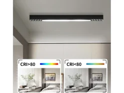 NETTLIFE Lámpara de Techo LED Negra Lámpara de Sala de Estar Regulable Moderna de 25 W de Largo con Control Remoto de 80 CM para Dormitorio de Oficina